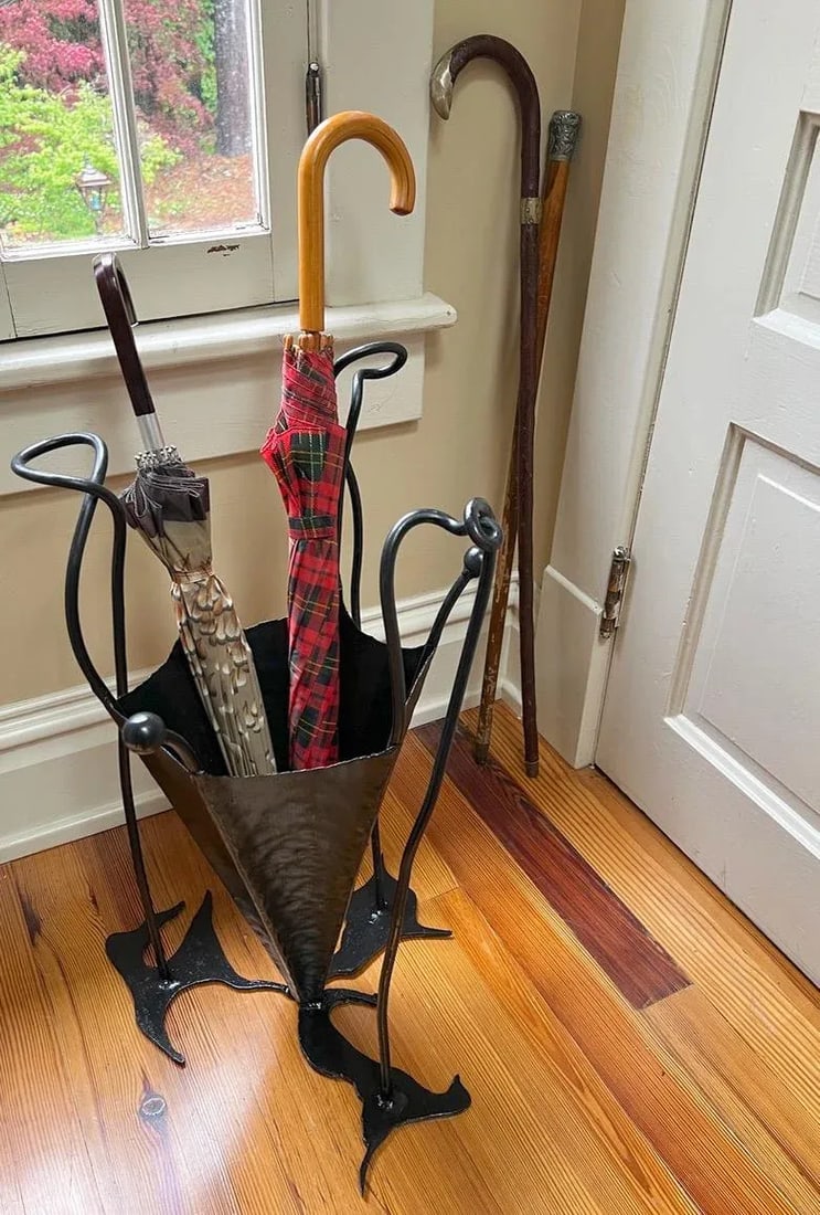 1960s Mid-Century Modern Brutalist Hand Wrought Iron Umbrella Stand - 6