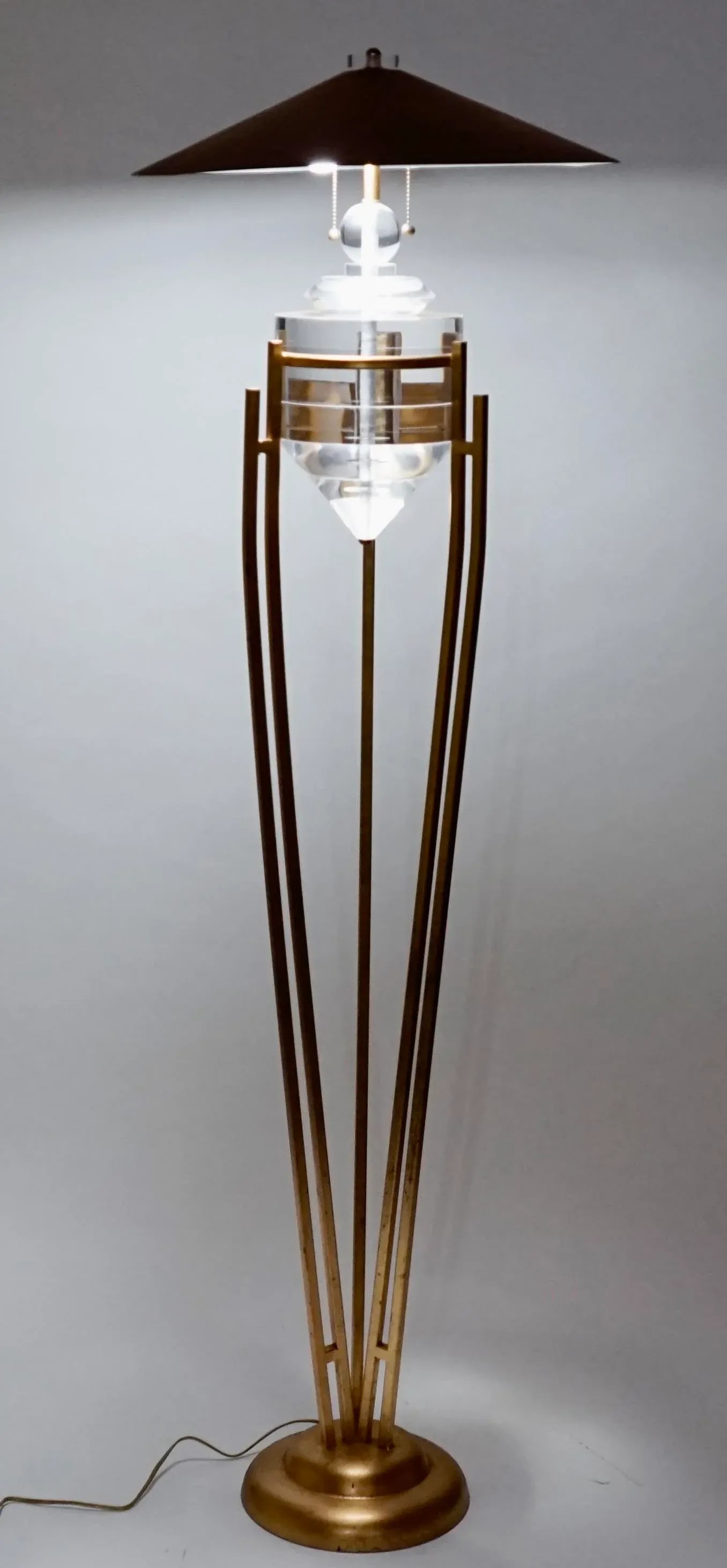 1950s Art Deco Style Brass, Metal and Stacked Lucite Floor Lamp With Golden Shade - 10