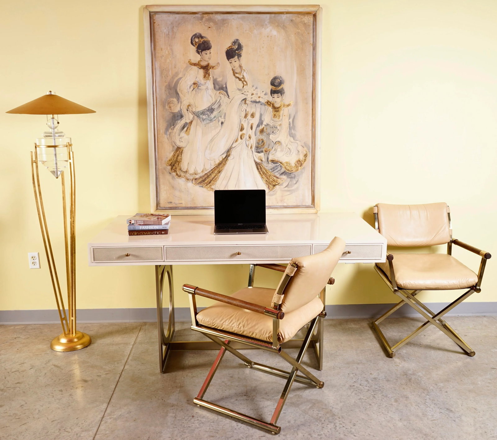 1950s Art Deco Style Brass, Metal and Stacked Lucite Floor Lamp With Golden Shade - 11