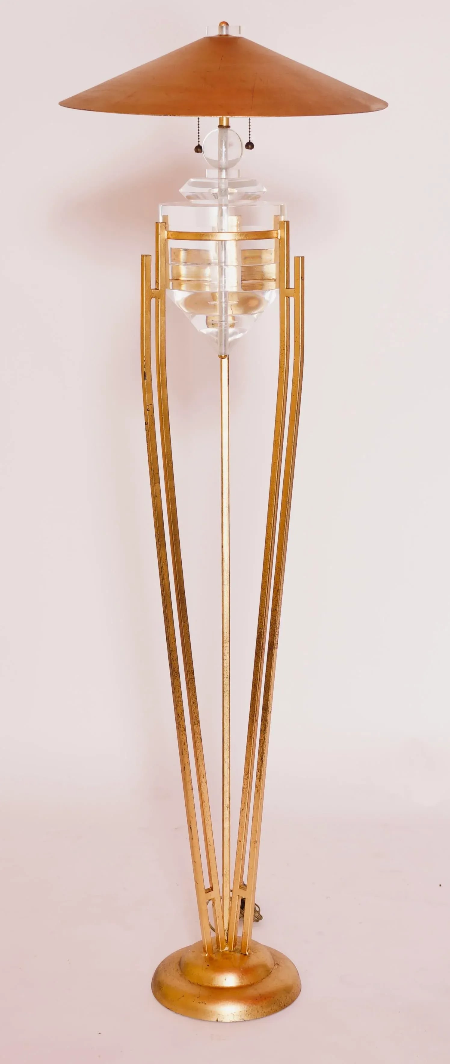 1950s Art Deco Style Brass, Metal and Stacked Lucite Floor Lamp With Golden Shade - 12