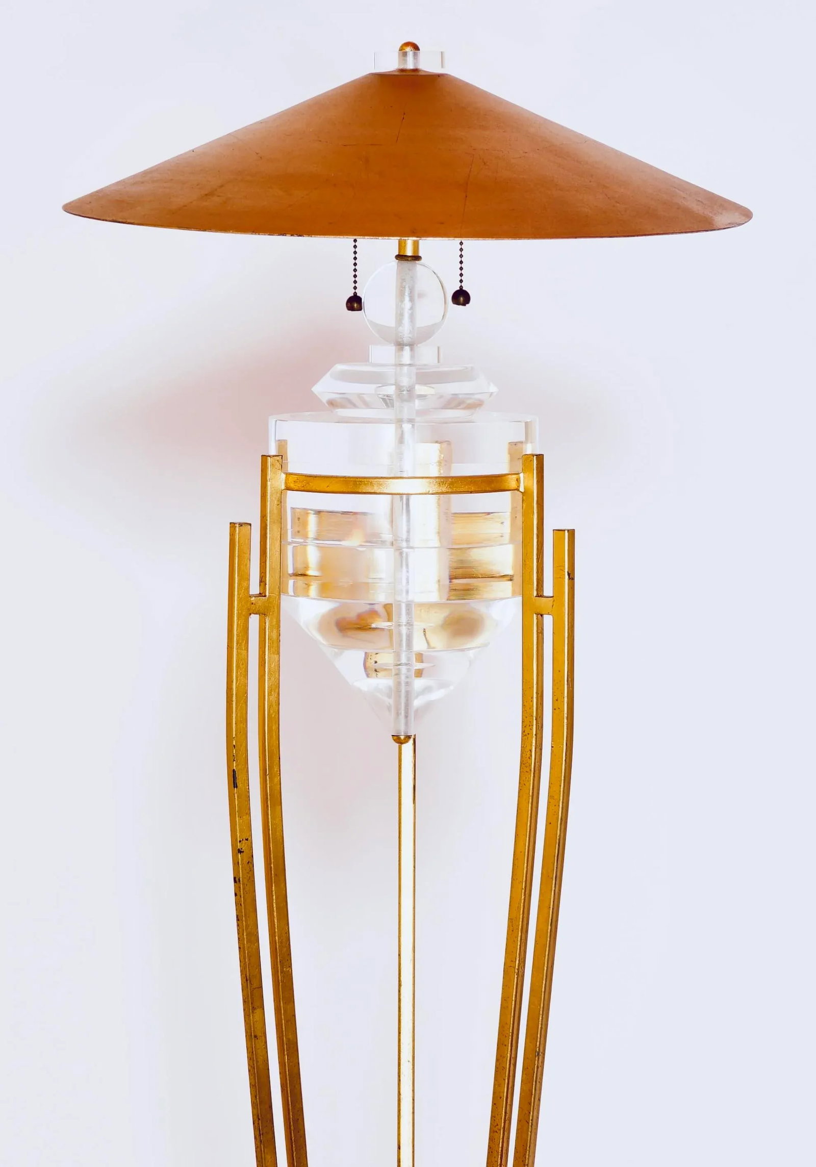1950s Art Deco Style Brass, Metal and Stacked Lucite Floor Lamp With Golden Shade - 3