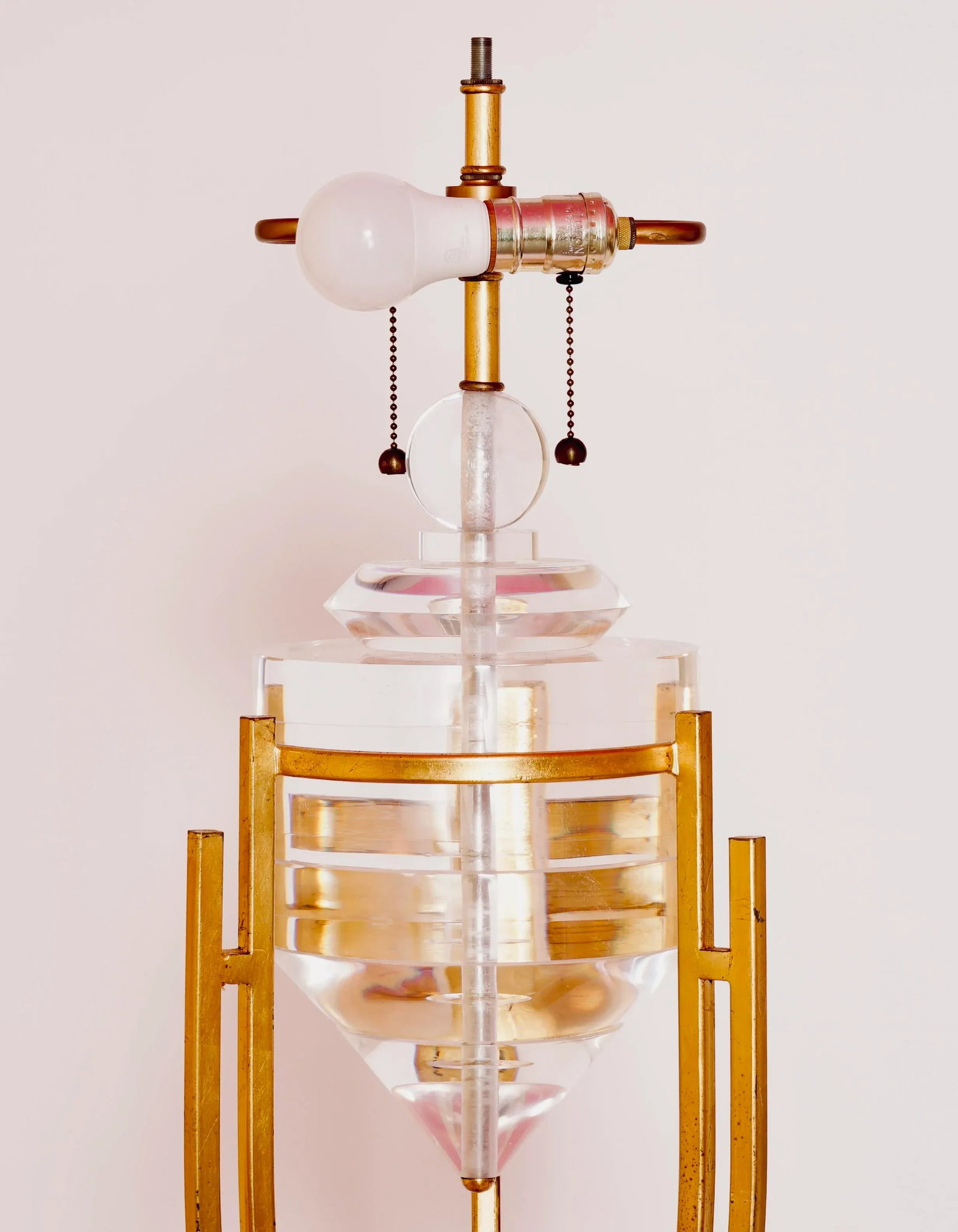 1950s Art Deco Style Brass, Metal and Stacked Lucite Floor Lamp With Golden Shade - 6