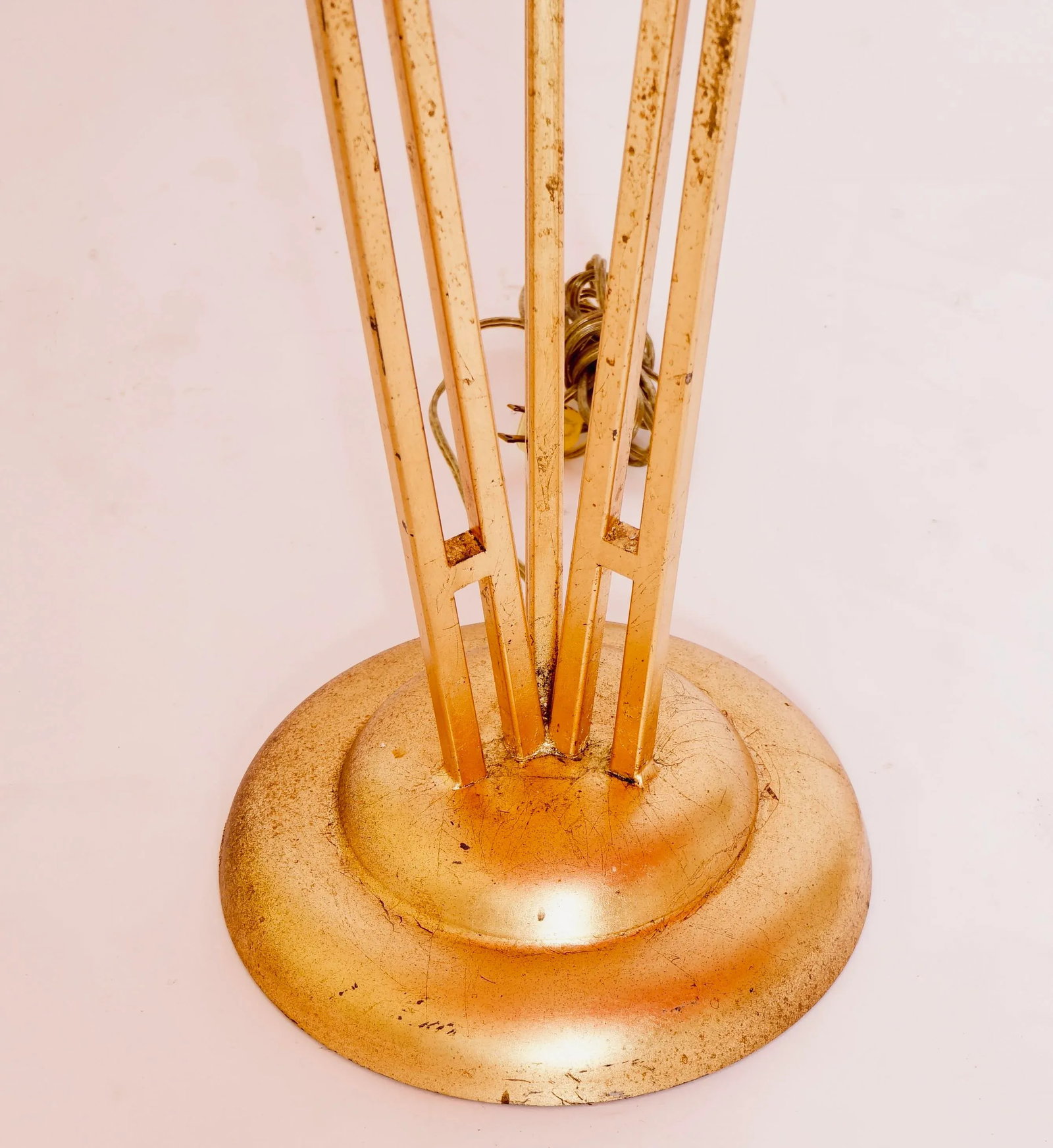 1950s Art Deco Style Brass, Metal and Stacked Lucite Floor Lamp With Golden Shade - 7