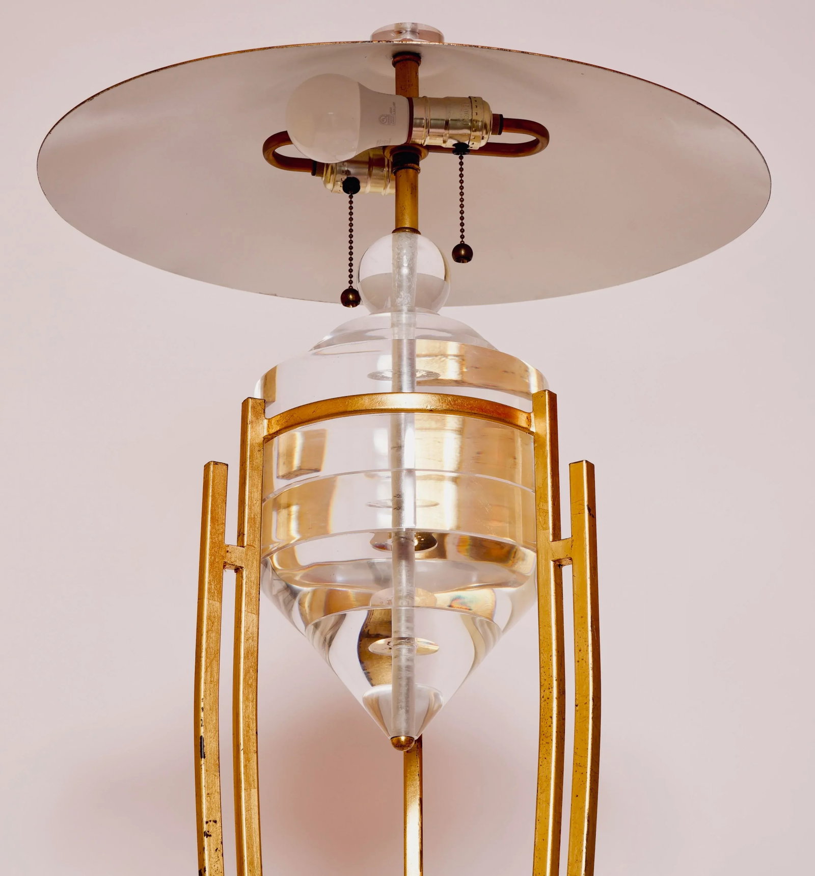 1950s Art Deco Style Brass, Metal and Stacked Lucite Floor Lamp With Golden Shade - 8