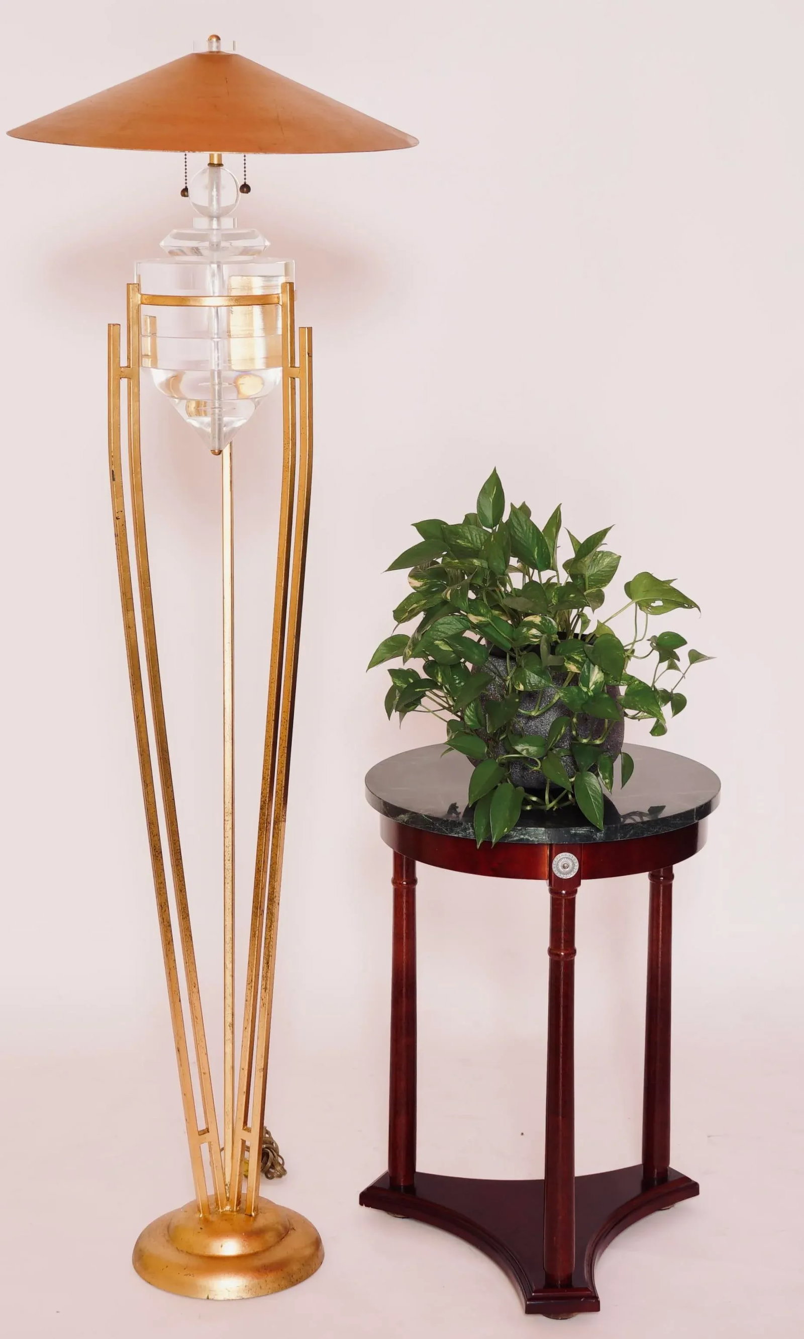 1950s Art Deco Style Brass, Metal and Stacked Lucite Floor Lamp With Golden Shade - 9