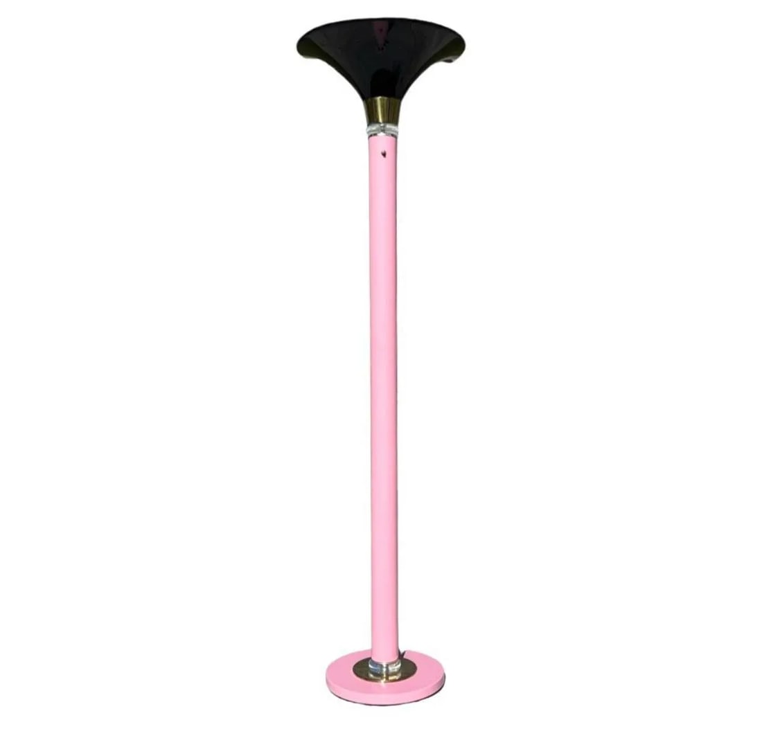 Postmodern Art Deco Pink Black Acrylic Shade Touchier Floor Lamp in Brass and Lucite, 1980s - 10