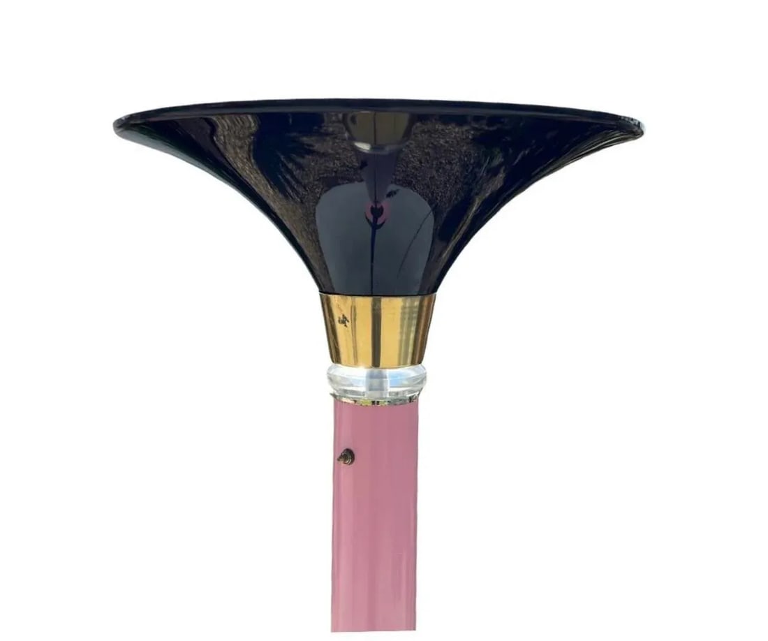 Postmodern Art Deco Pink Black Acrylic Shade Touchier Floor Lamp in Brass and Lucite, 1980s - 2