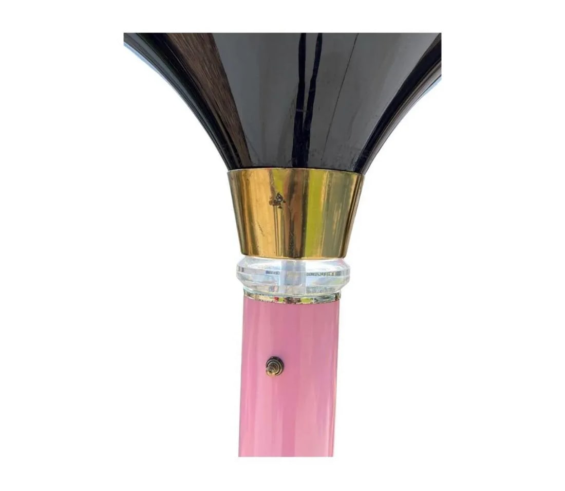 Postmodern Art Deco Pink Black Acrylic Shade Touchier Floor Lamp in Brass and Lucite, 1980s - 3