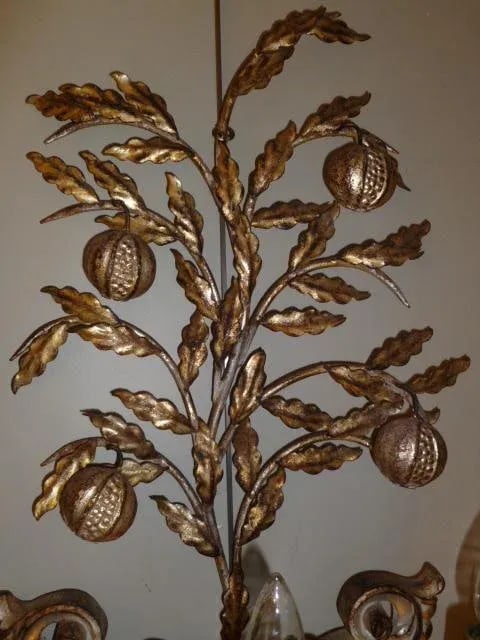 1950s Hollywood Regency Carved Silvered Wood & Metal Pomegranate Tree Sconce - 4