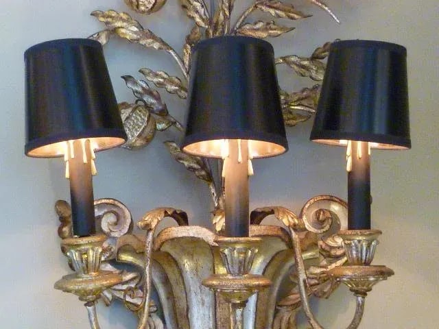 1950s Hollywood Regency Carved Silvered Wood & Metal Pomegranate Tree Sconce - 5