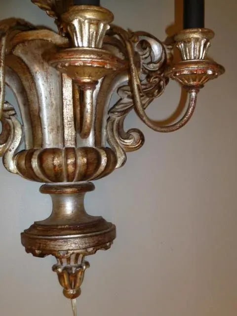 1950s Hollywood Regency Carved Silvered Wood & Metal Pomegranate Tree Sconce - 6