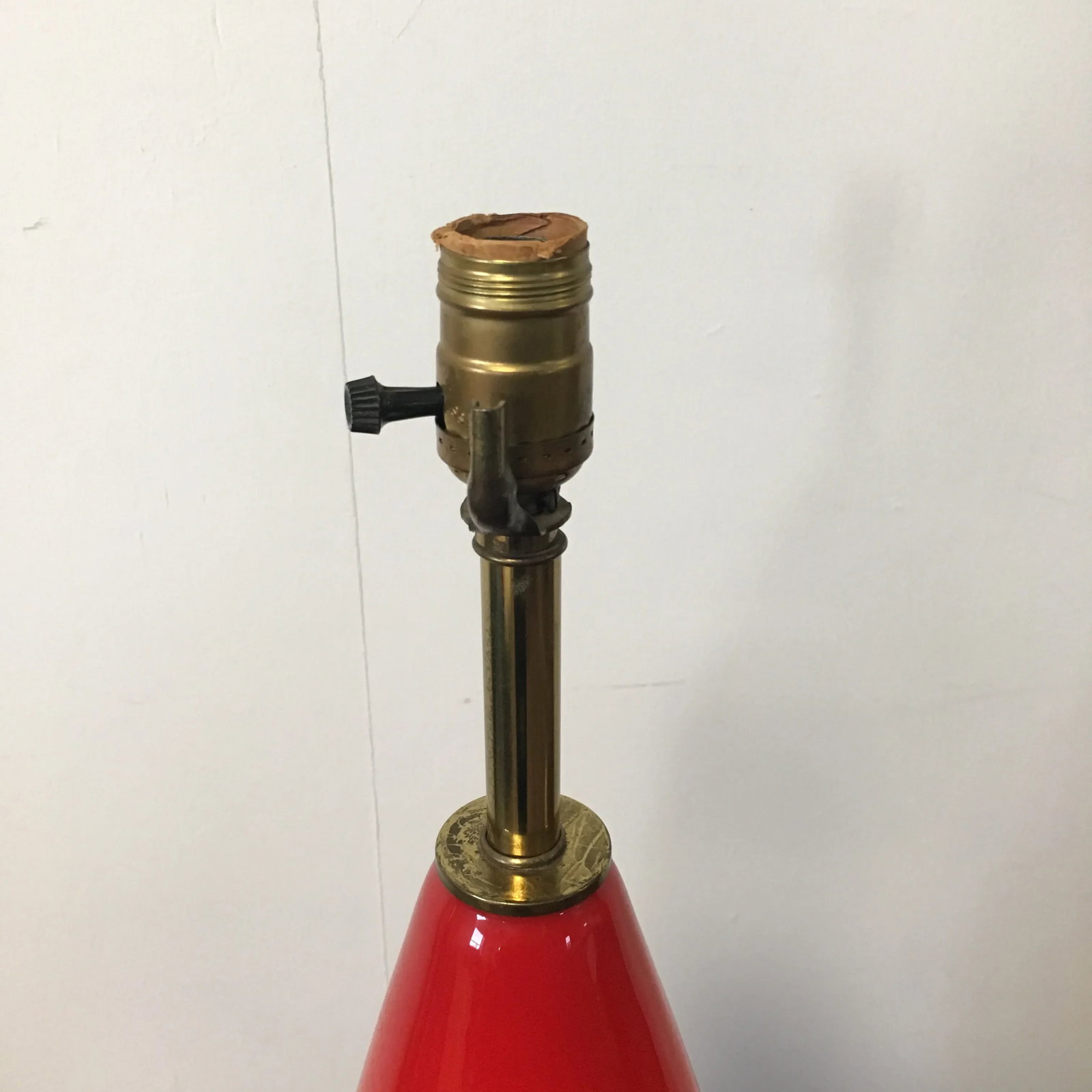 Murano Art Glass and Marble Table Lamp Large Scale Italian Blown Glass Cerise Red Orange - 5