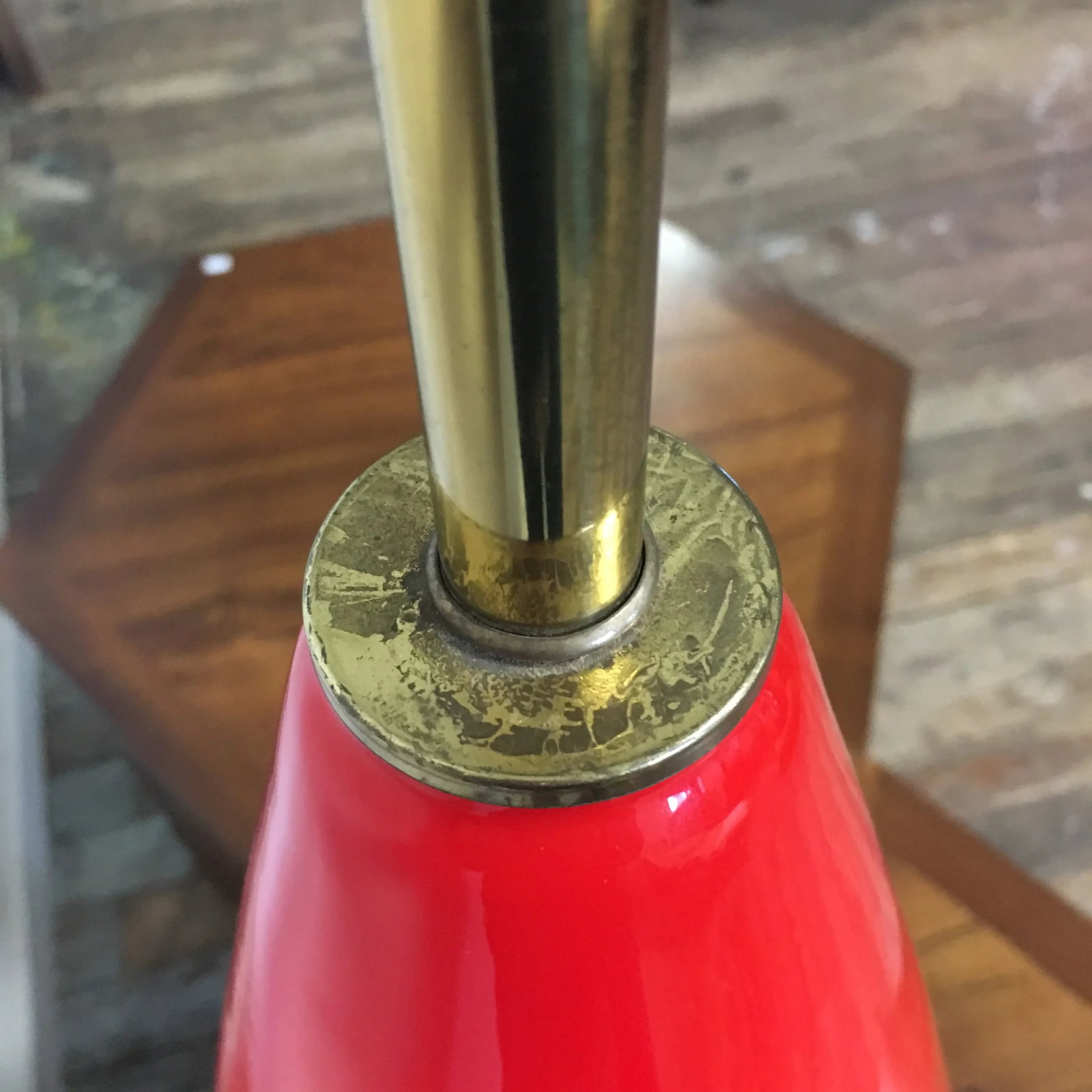Murano Art Glass and Marble Table Lamp Large Scale Italian Blown Glass Cerise Red Orange - 6