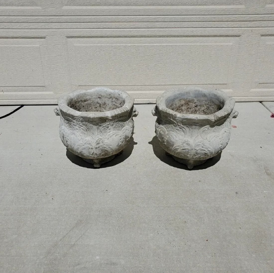 Pair of Antique French Neoclassical High Relief Lion Head Garden Planters With Acanthus Leaf Pedesta - 12