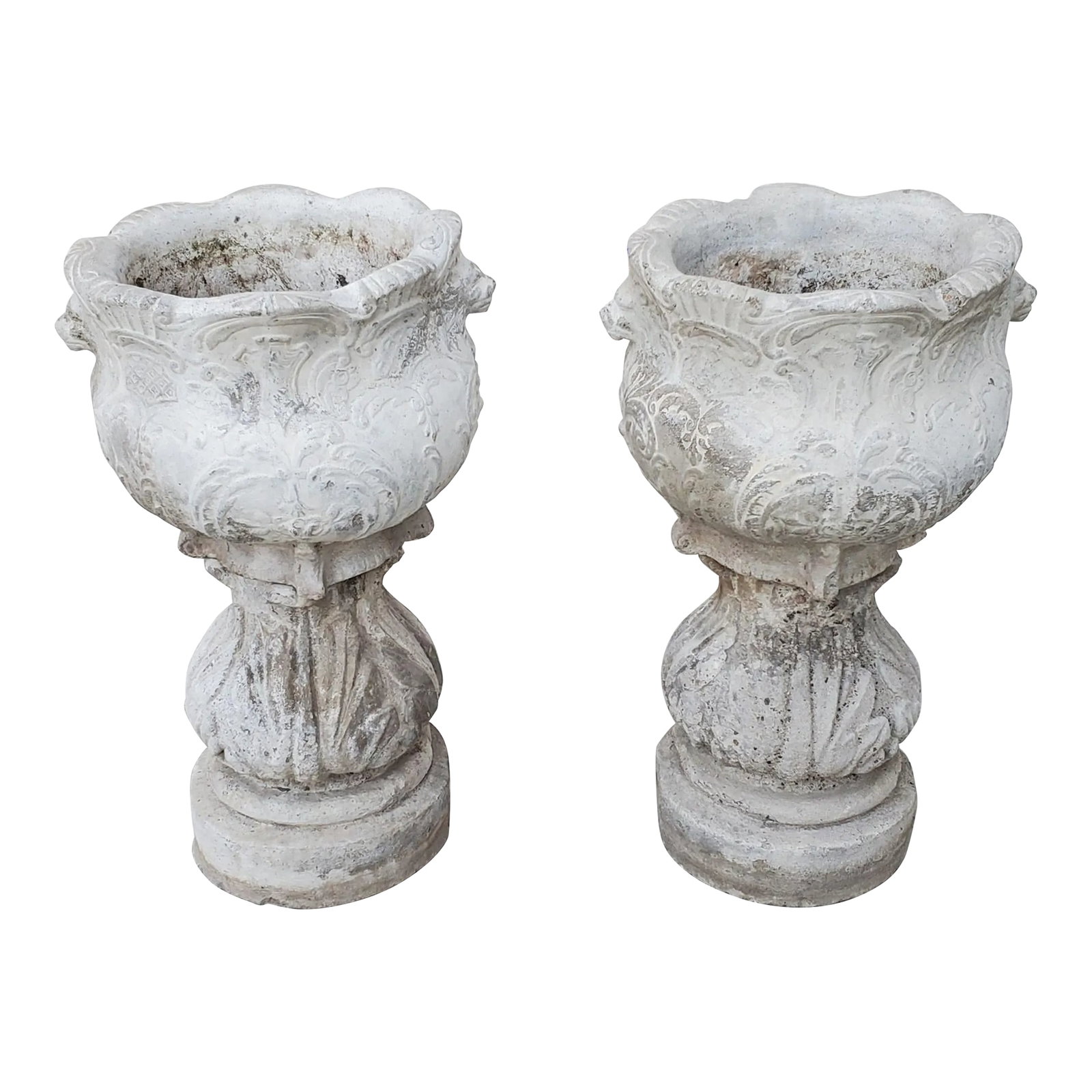Pair of Antique French Neoclassical High Relief Lion Head Garden Planters With Acanthus Leaf Pedesta (1 of 13)