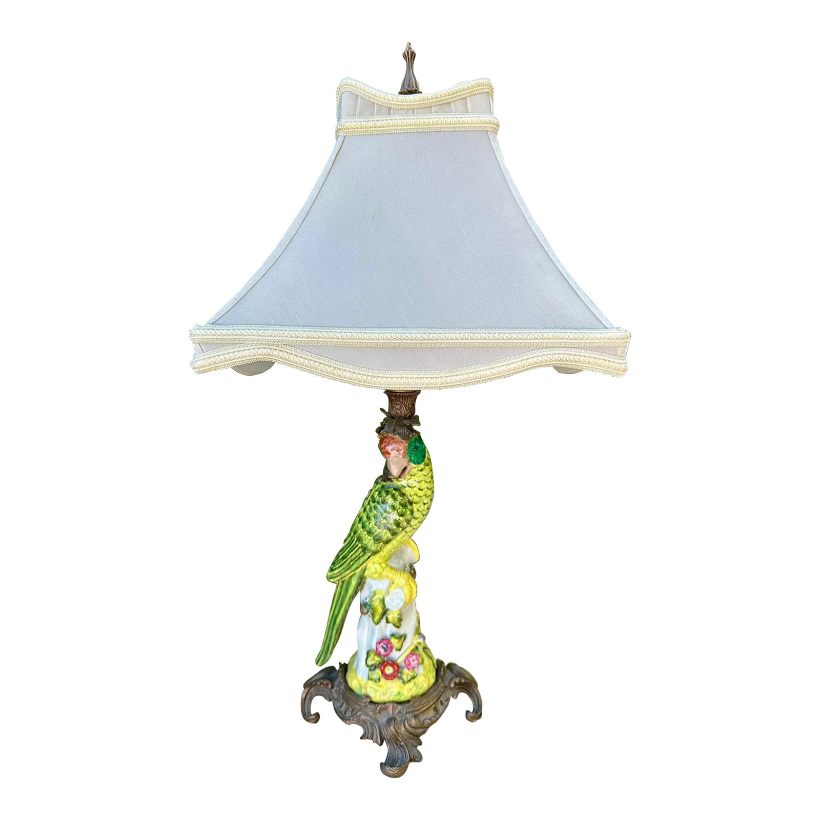 20th Century French Louis XV Style Porcelain Parrot With Gilt Bronze Rococo Mounted Table Lamp (1 of 12)