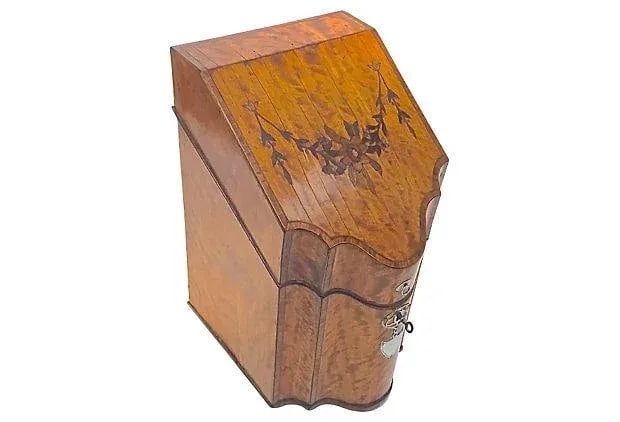 Antique English Burl-Wood Knife Box - 2