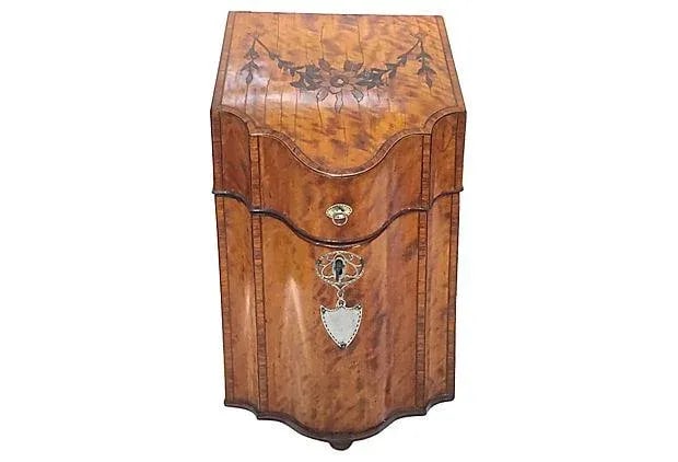 Antique English Burl-Wood Knife Box - 9