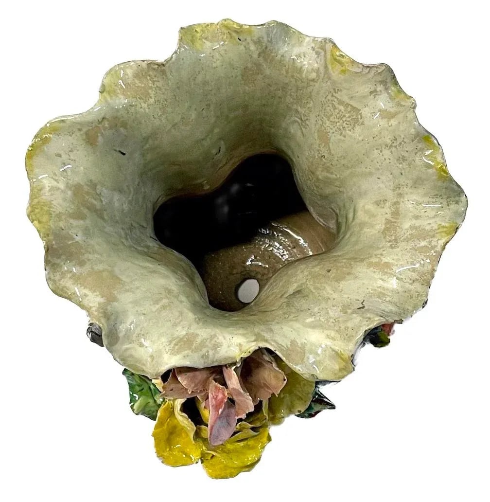 French Barbotine Majolica Floral Vase - 5