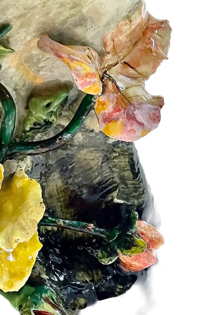 French Barbotine Majolica Floral Vase - 7