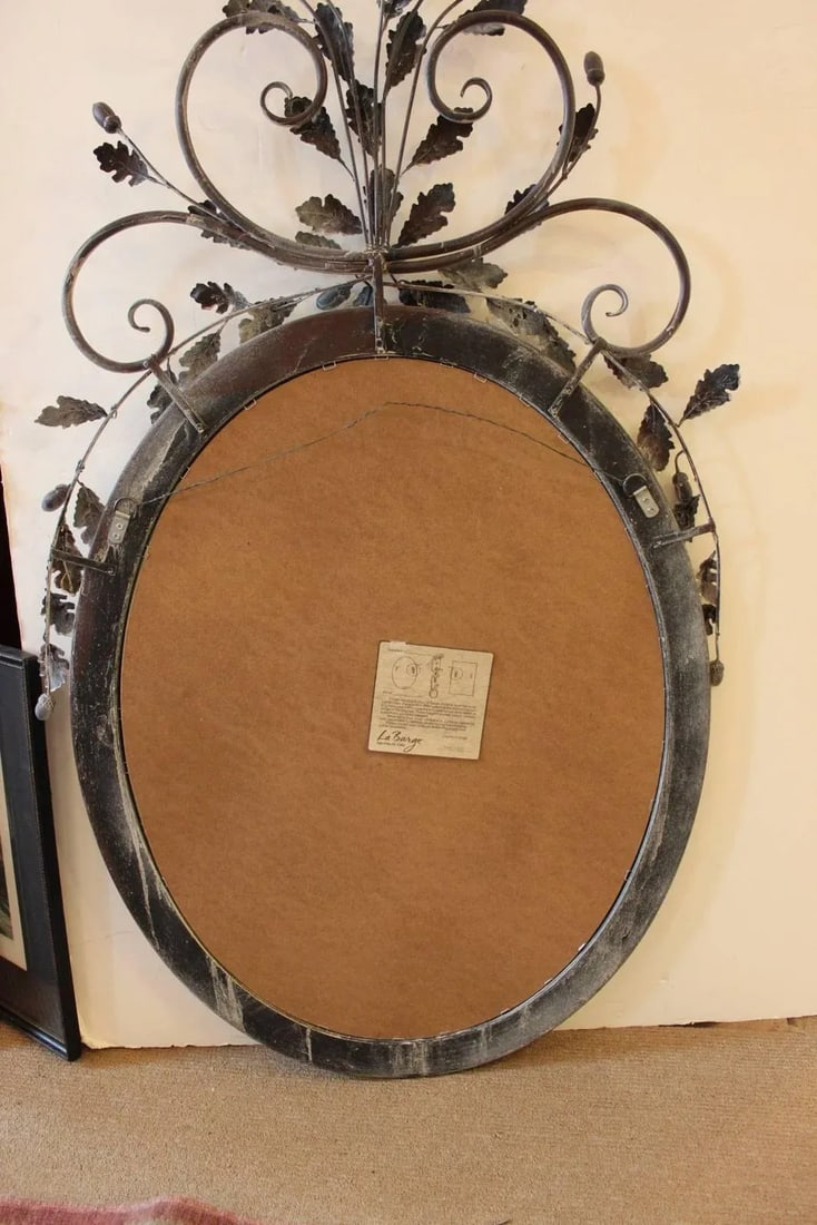 LaBarge Oval Adam Style Wood and Italian Metal Beveled Mirror - 6