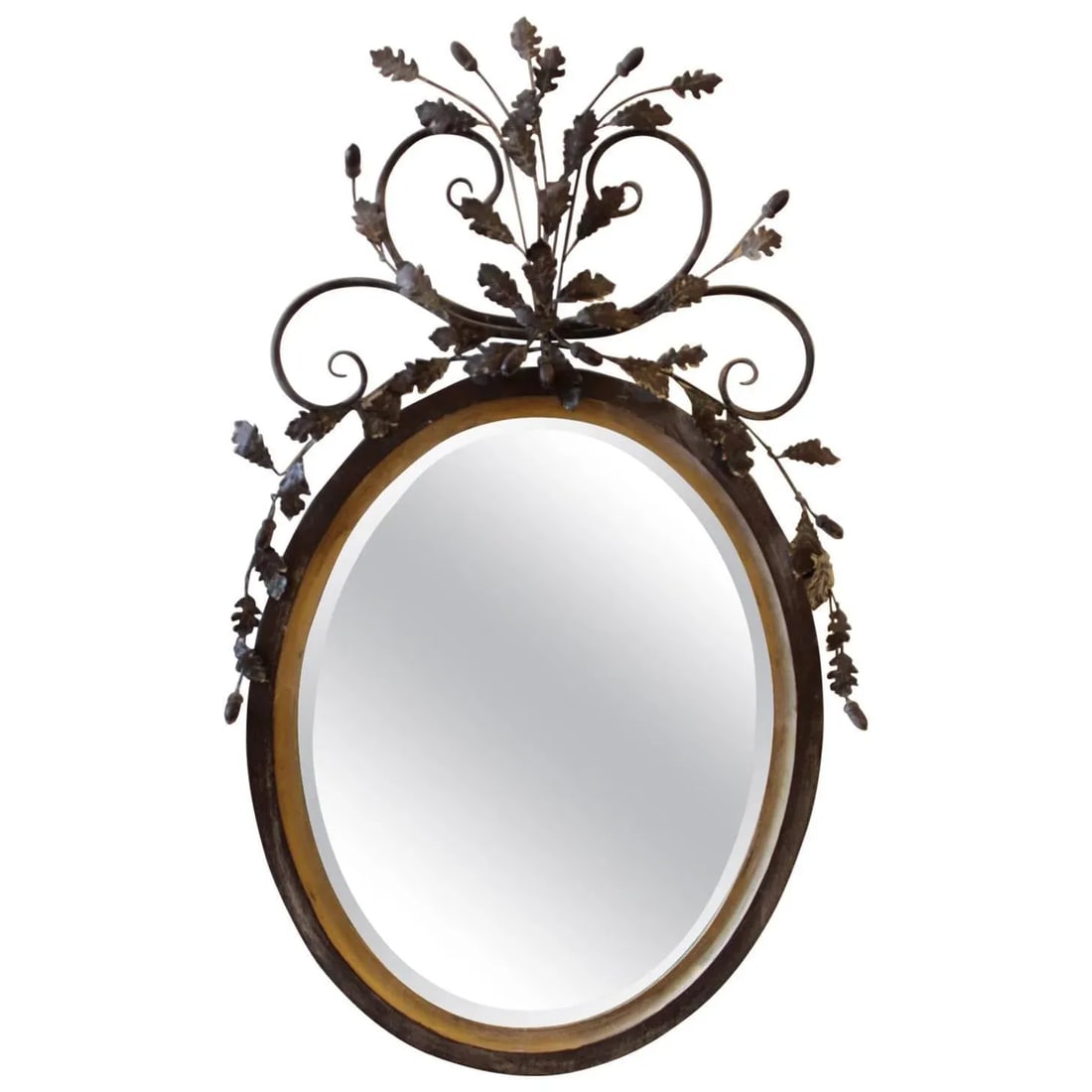 LaBarge Oval Adam Style Wood and Italian Metal Beveled Mirror - 8