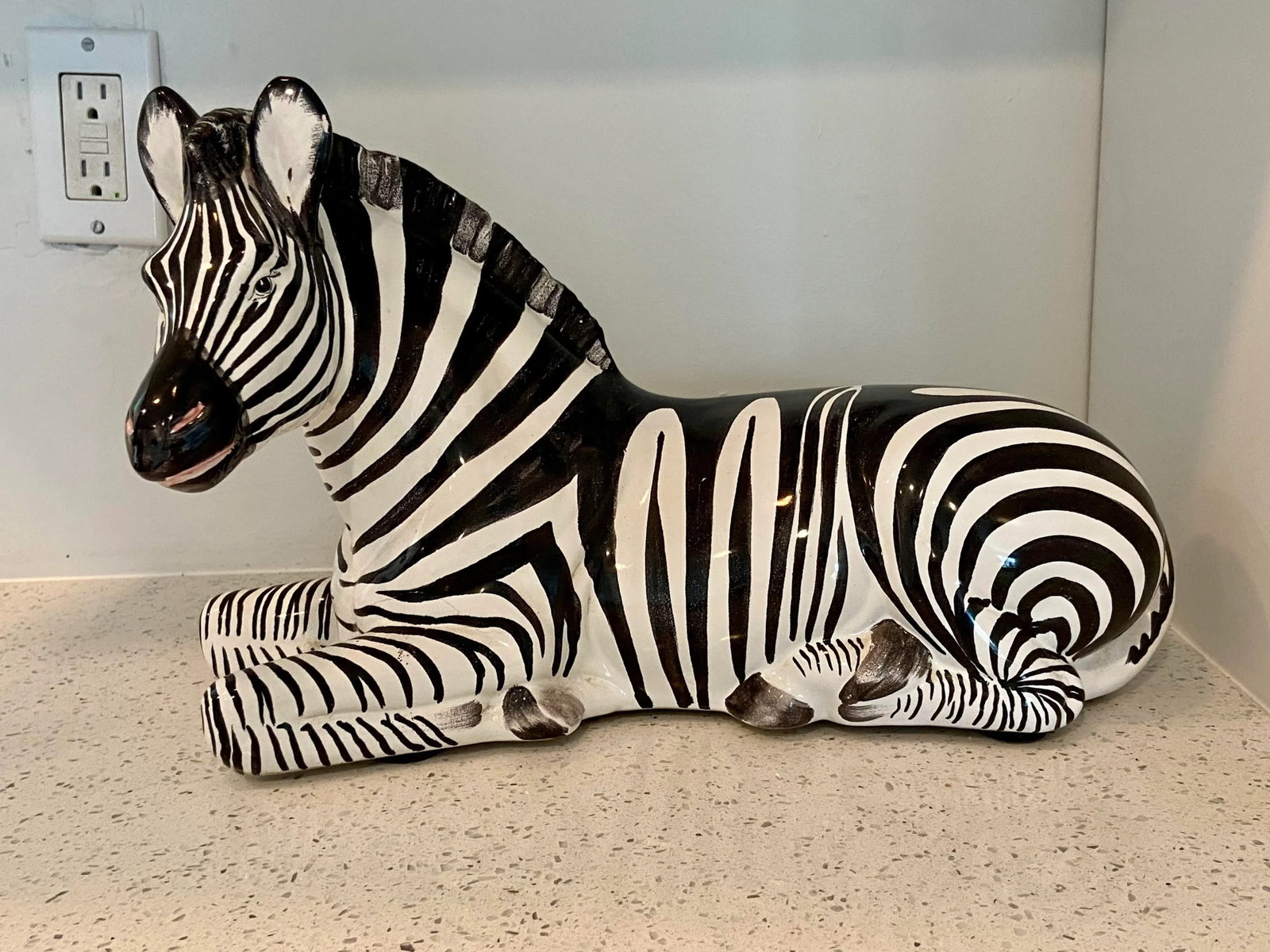 Italian Vintage Hand Painted Porcelain Large Zebra Sculpture - 2