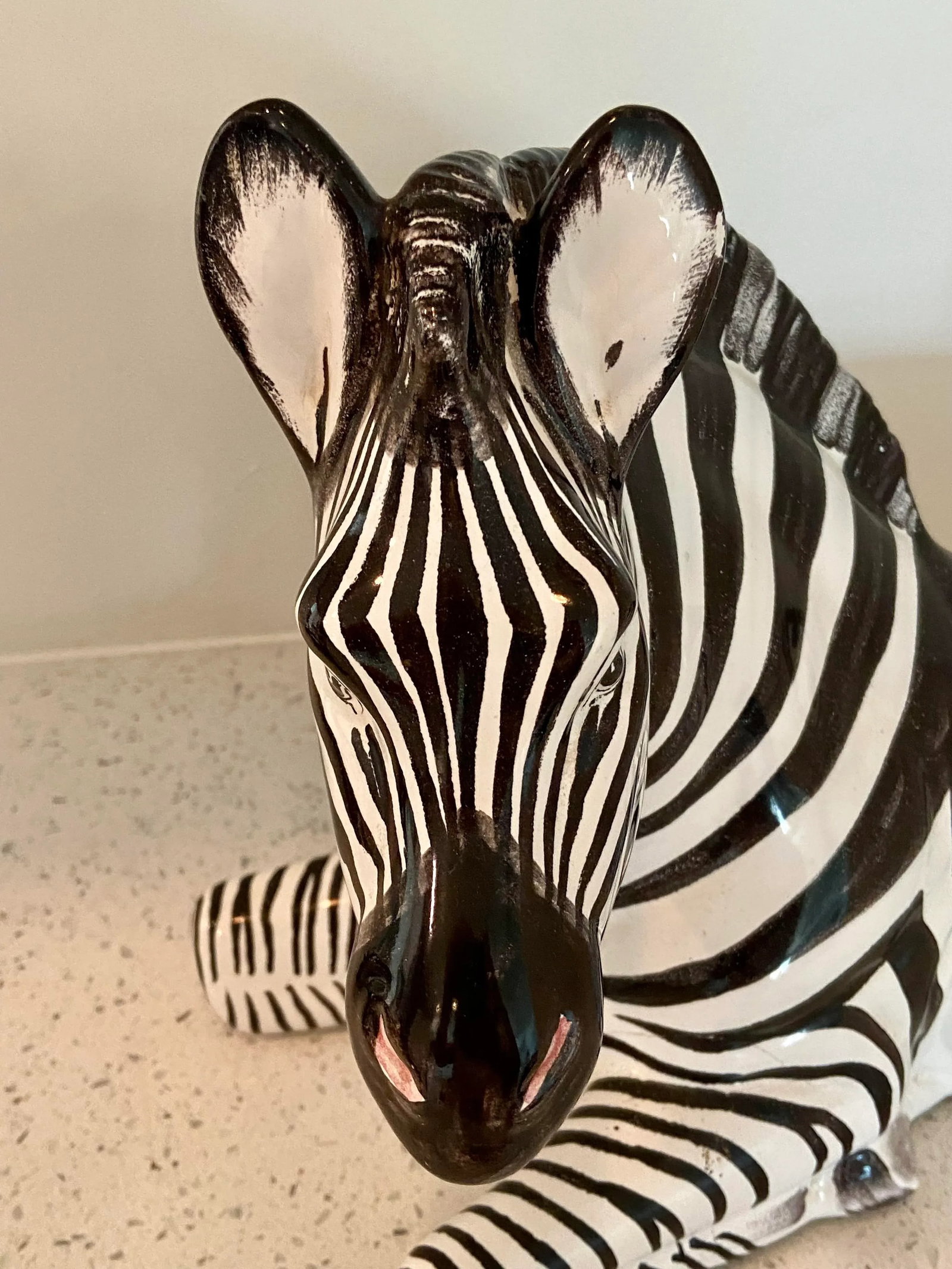 Italian Vintage Hand Painted Porcelain Large Zebra Sculpture - 3
