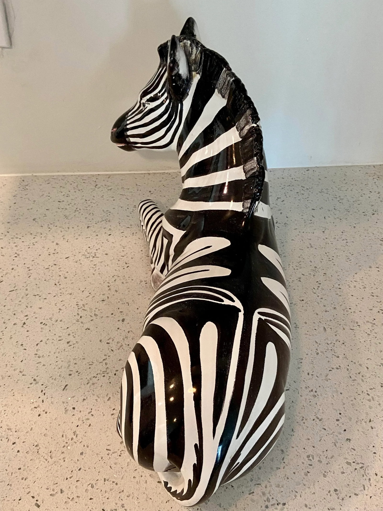Italian Vintage Hand Painted Porcelain Large Zebra Sculpture - 4