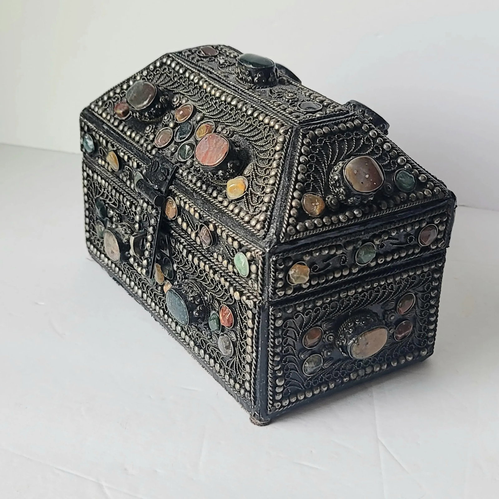 1970s Vintage Agate Inlaid Moroccan Jewelry Box - 2