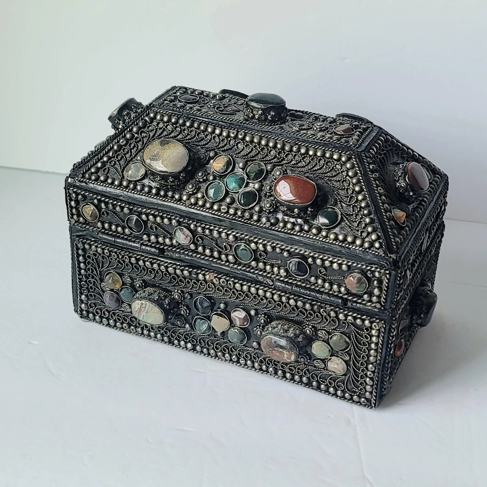 1970s Vintage Agate Inlaid Moroccan Jewelry Box - 5