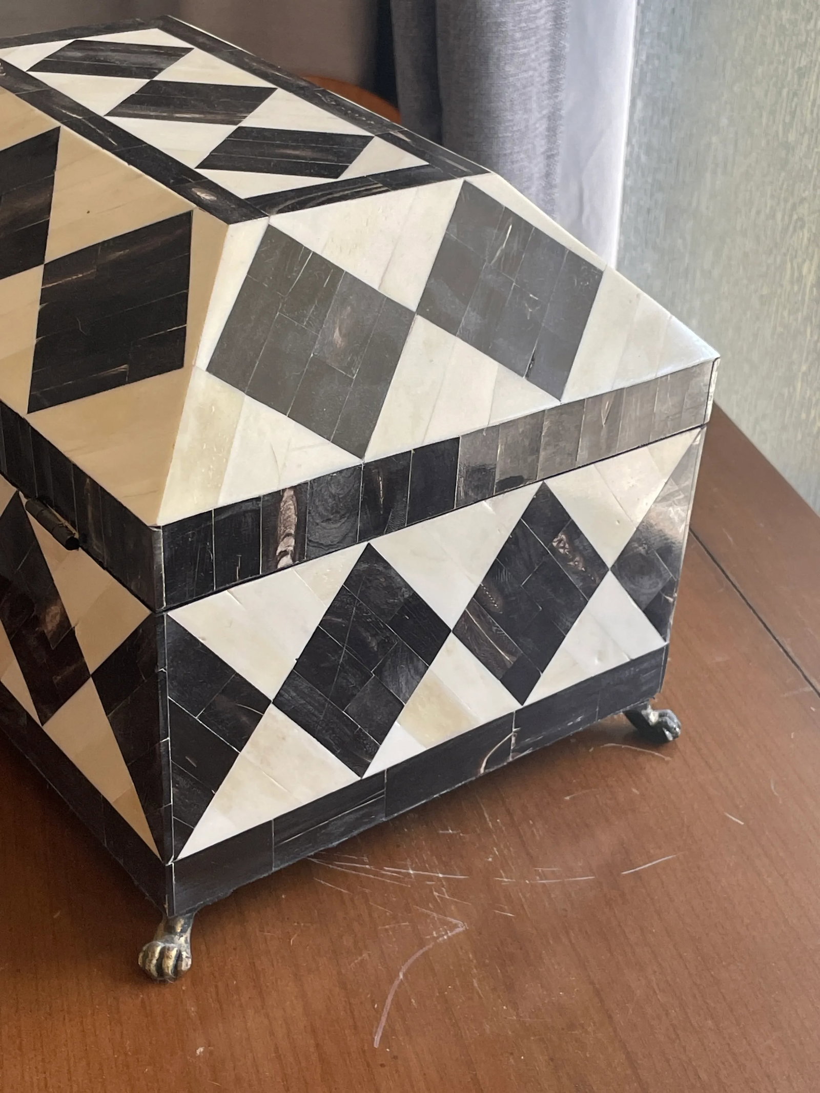 Vintage Tessellated Horn Brass Footed Box - 2