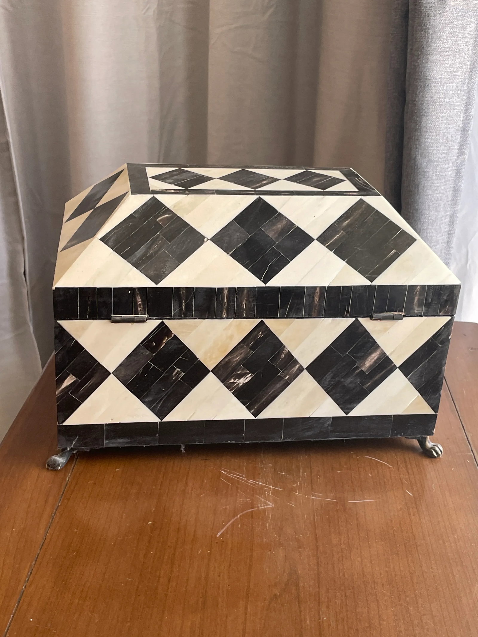 Vintage Tessellated Horn Brass Footed Box - 3