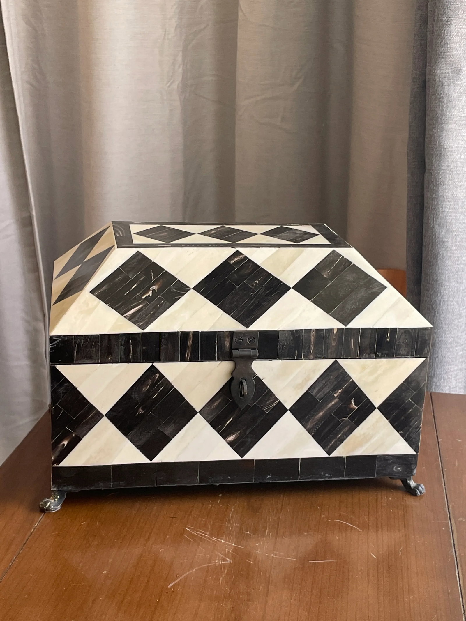 Vintage Tessellated Horn Brass Footed Box - 5