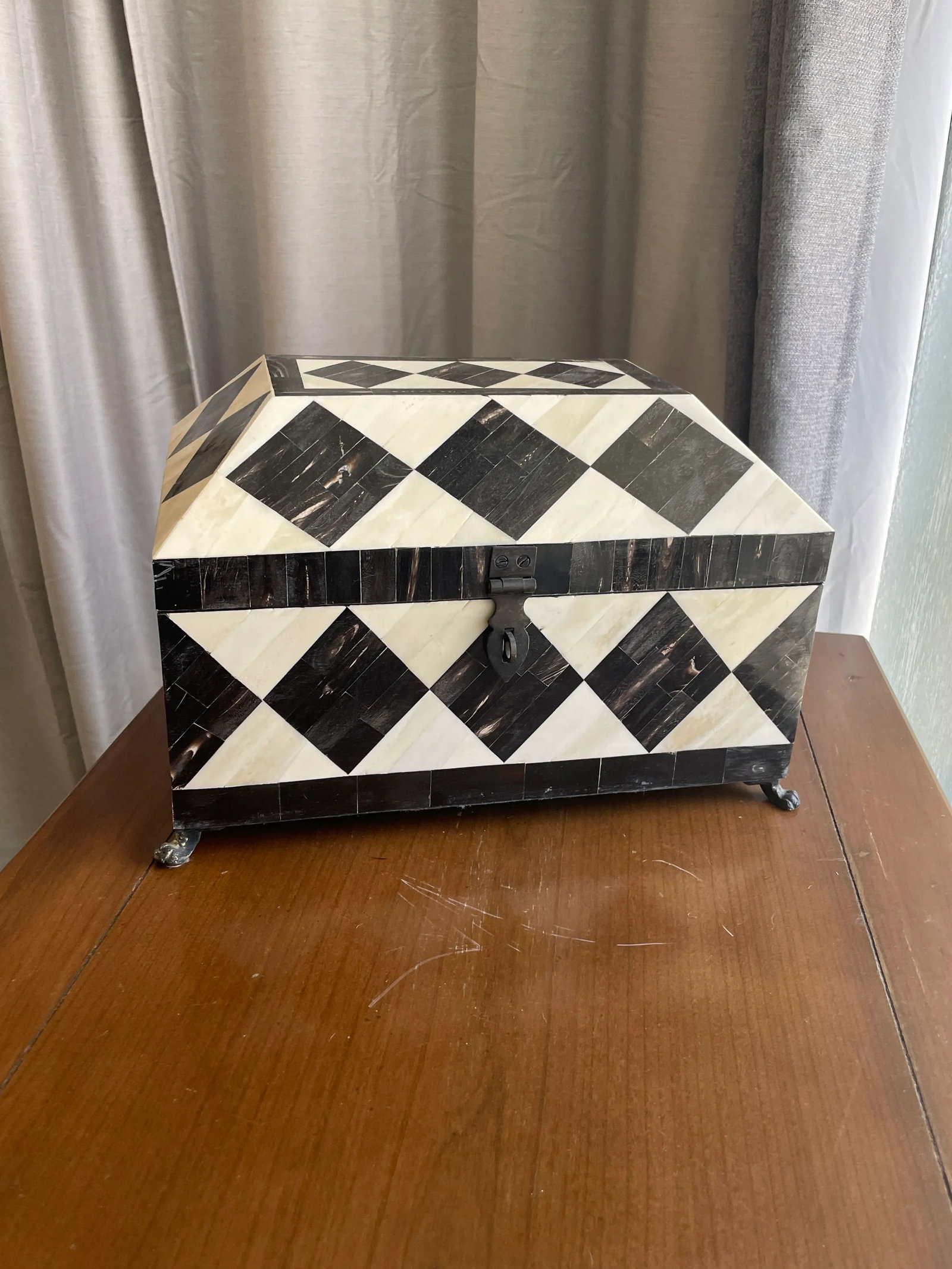 Vintage Tessellated Horn Brass Footed Box - 6
