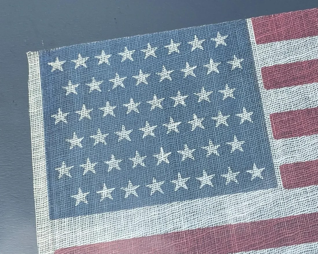 Antique 1912 Gauze Staggered 48 Star American Flag in Antique Gilt Frame - 2