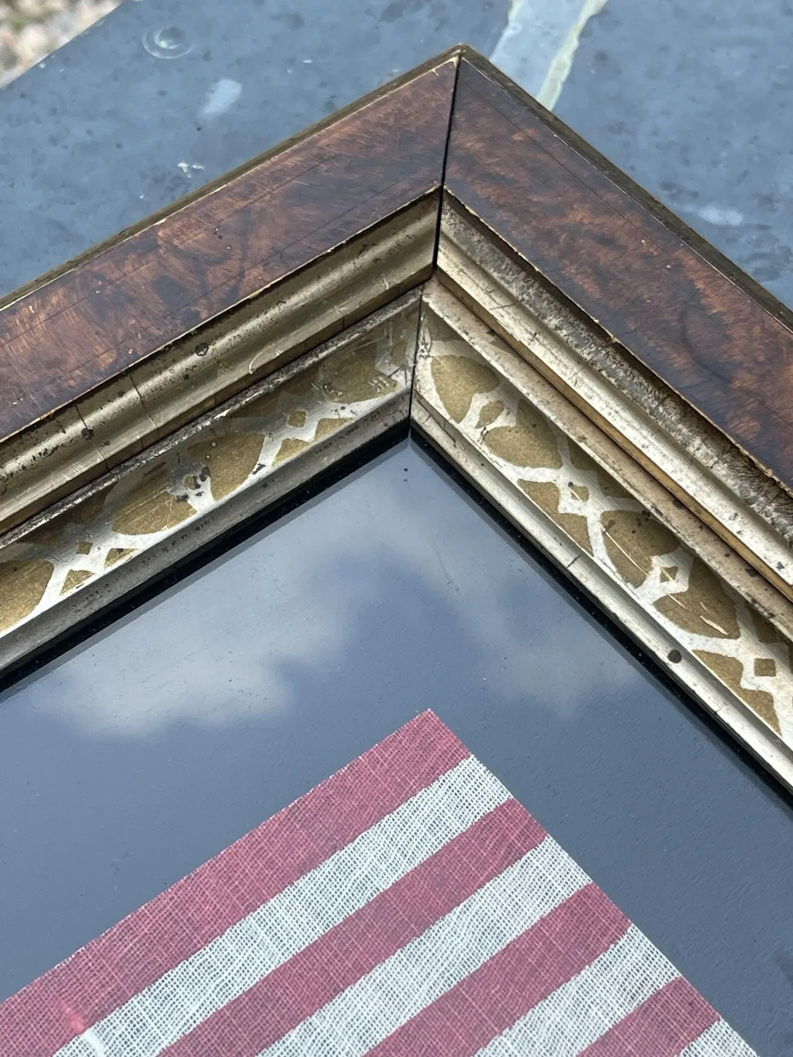 Antique 1912 Gauze Staggered 48 Star American Flag in Antique Gilt Frame - 3