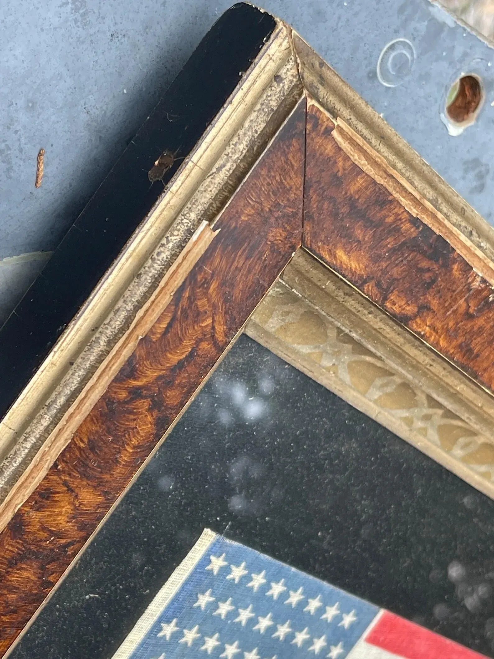 Antique 1912 Gauze Staggered 48 Star American Flag in Antique Gilt Frame - 5