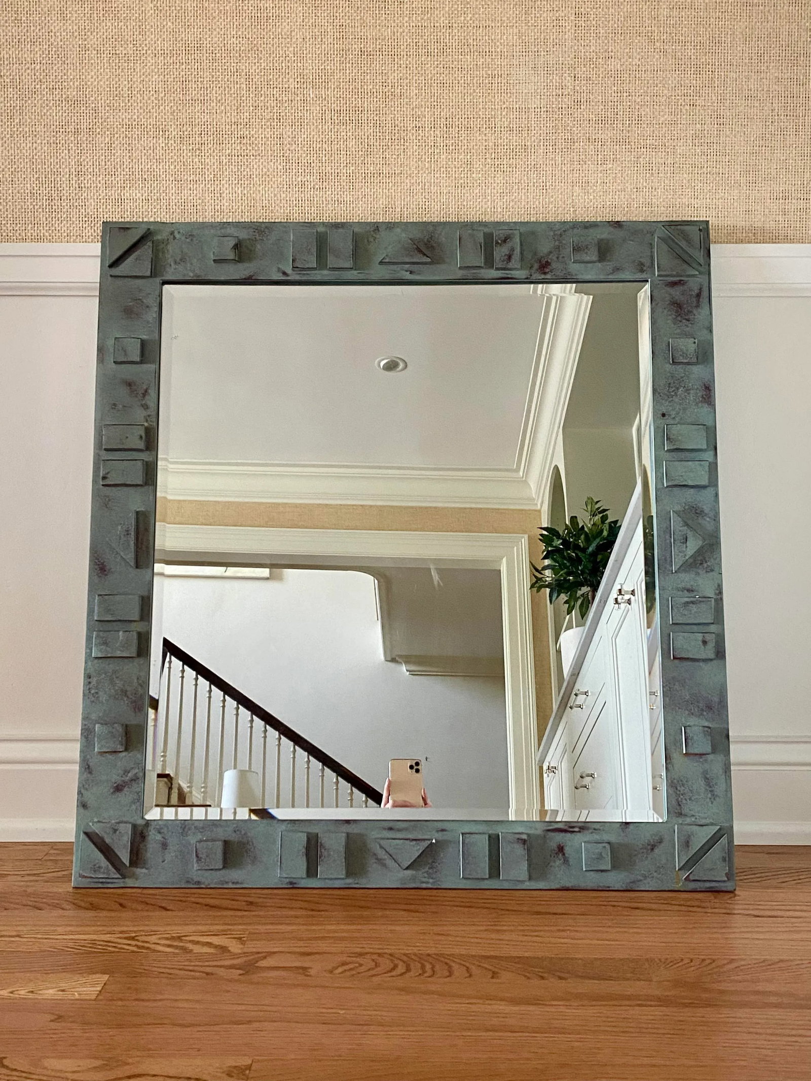 Late 20th Century Post Modern Hand Forged Wrought Iron Geometric Artisan Mirror - 4