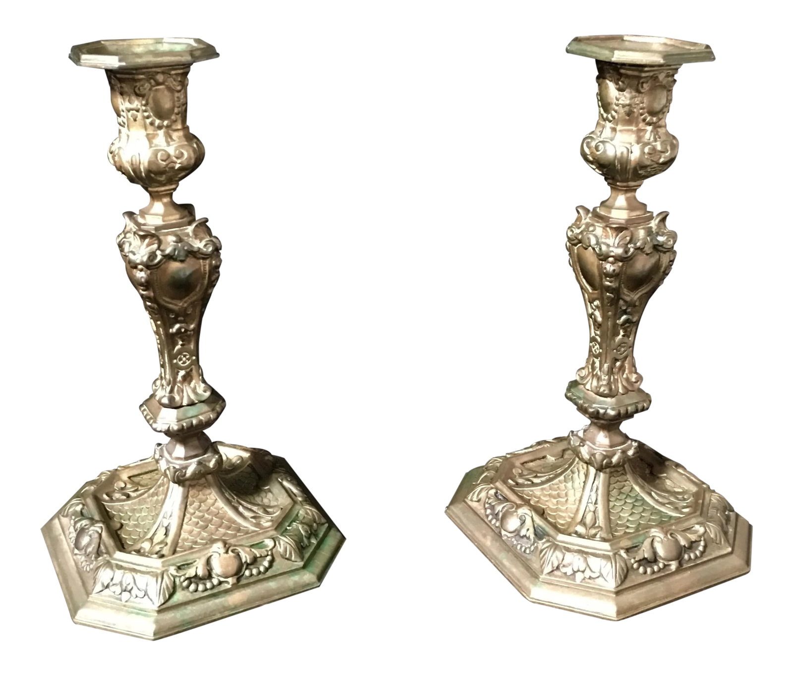 19th Century Rococo Style Brass Candle Sticks (1 of 7)