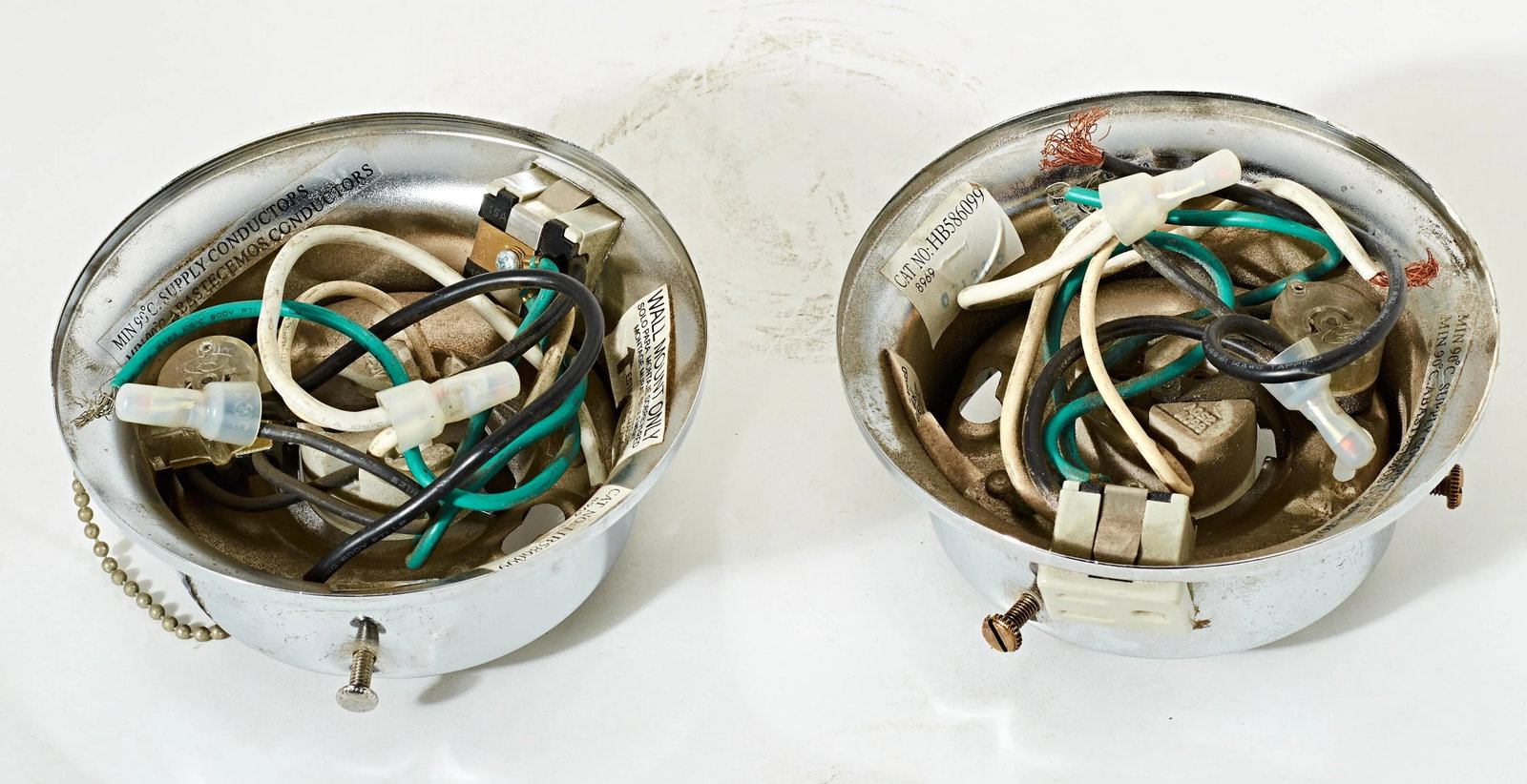 Pair of Mid 20th Century Chrome Ceiling or Wall Mount Industrial Lights With Cut Glass Hollophane Sh - 6