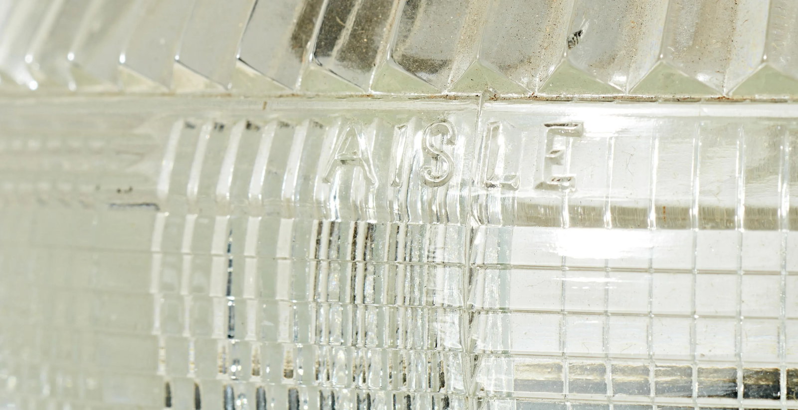 Pair of Mid 20th Century Chrome Ceiling or Wall Mount Industrial Lights With Cut Glass Hollophane Sh - 7
