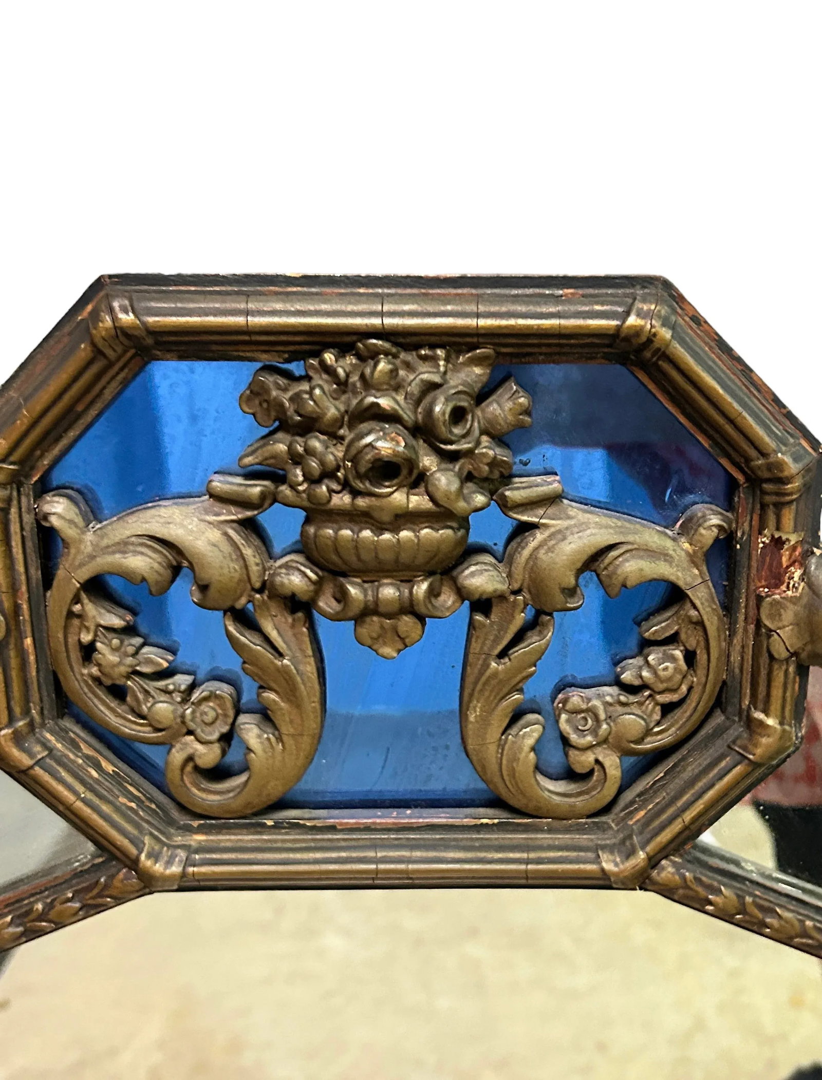 Antique Ornate Carved Wood Wall Mirror - 3