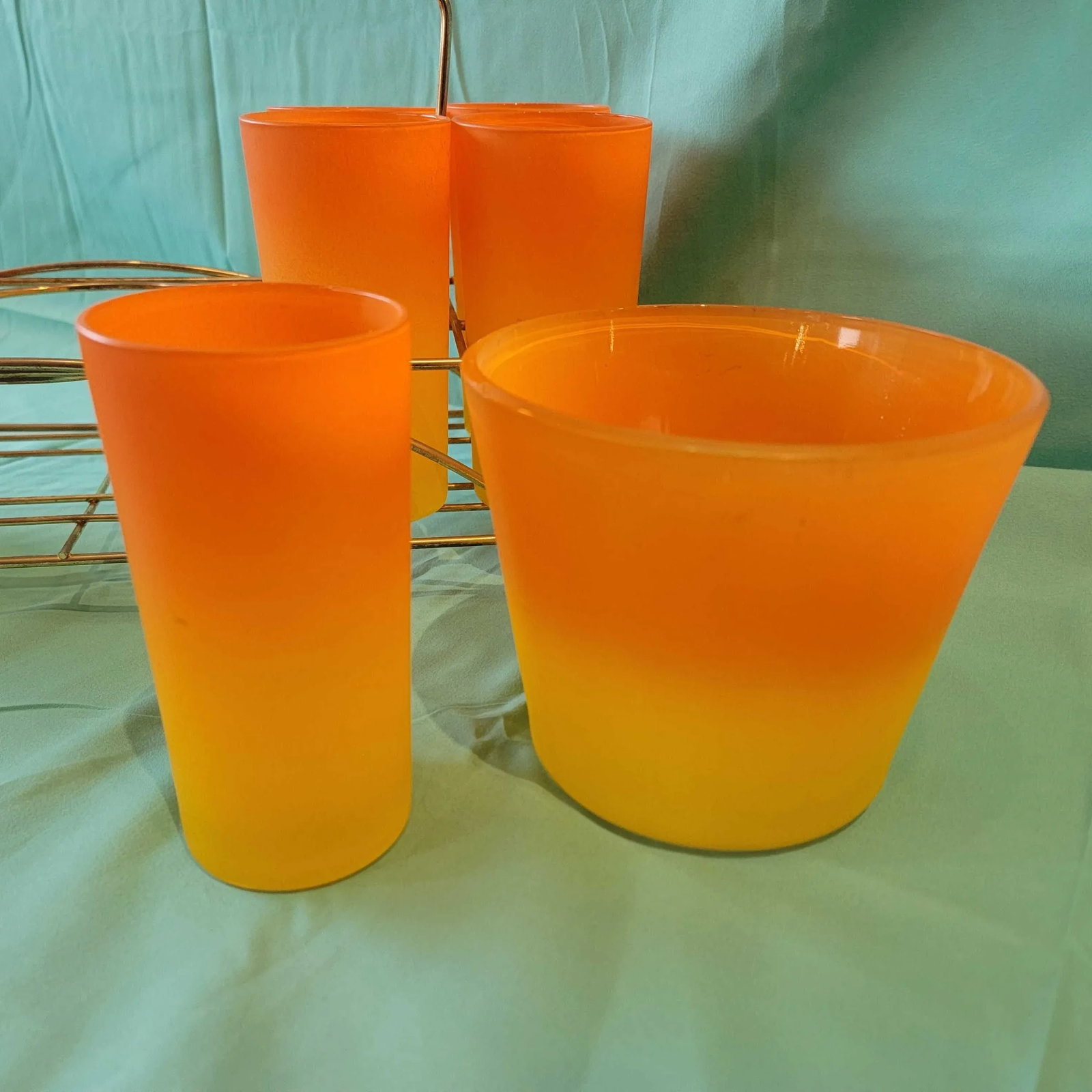 1950s Mid Century Blendo Ombre Glass Set and Ice Bucket Set- 10 Pieces - 10