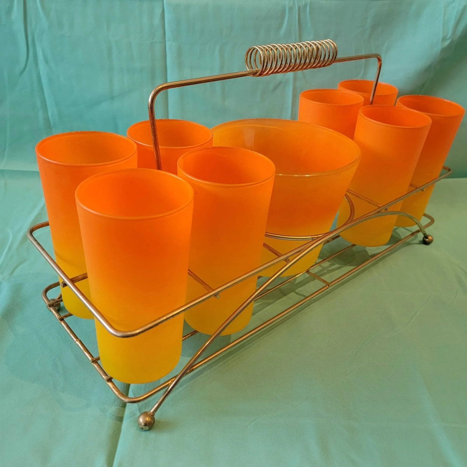 1950s Mid Century Blendo Ombre Glass Set and Ice Bucket Set- 10 Pieces - 5