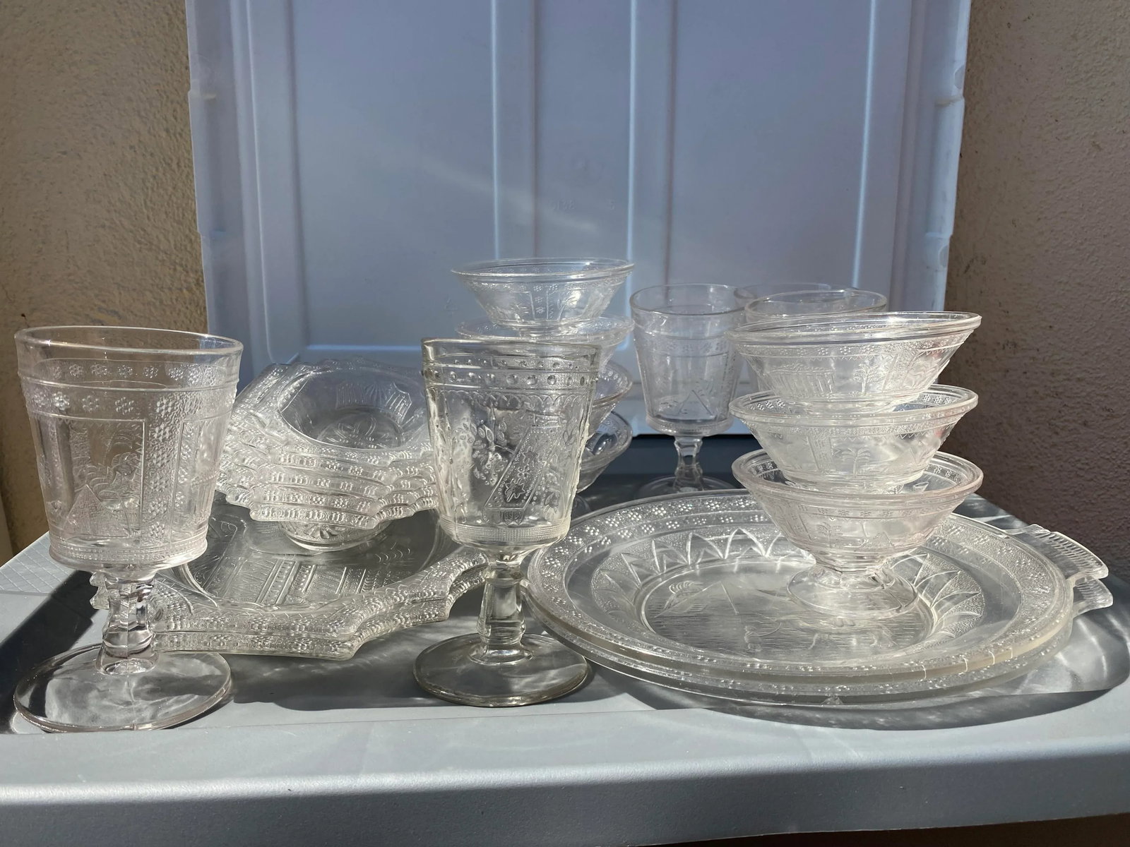 19th Century "Egyptian" Dishes Goblets- Early American Pattern Glass- 21 Pieces - 13