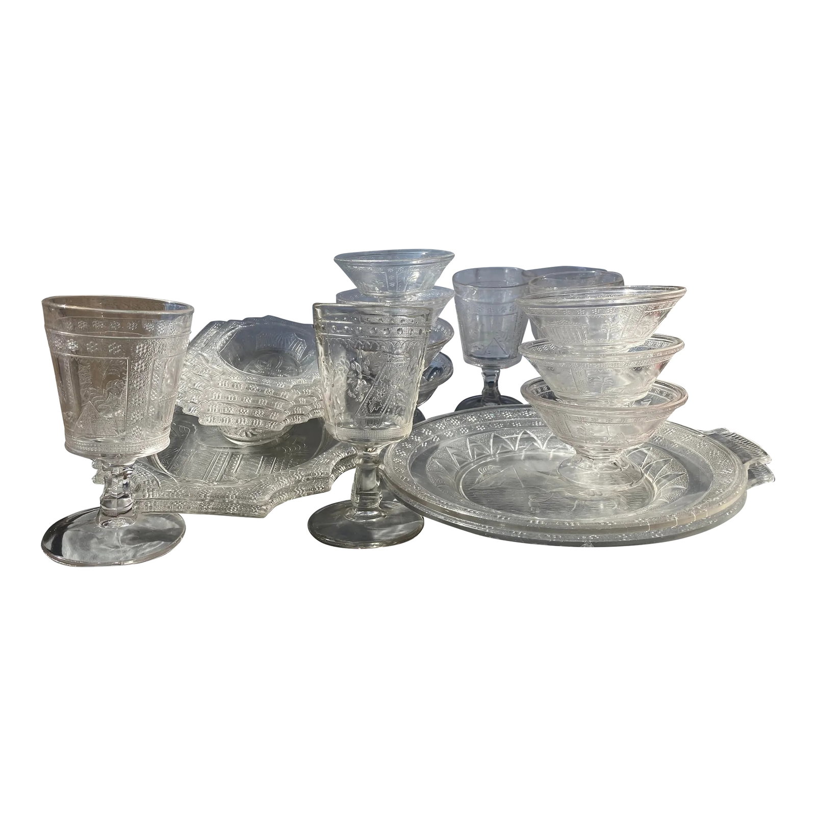 19th Century "Egyptian" Dishes Goblets- Early American Pattern Glass- 21 Pieces (1 of 13)
