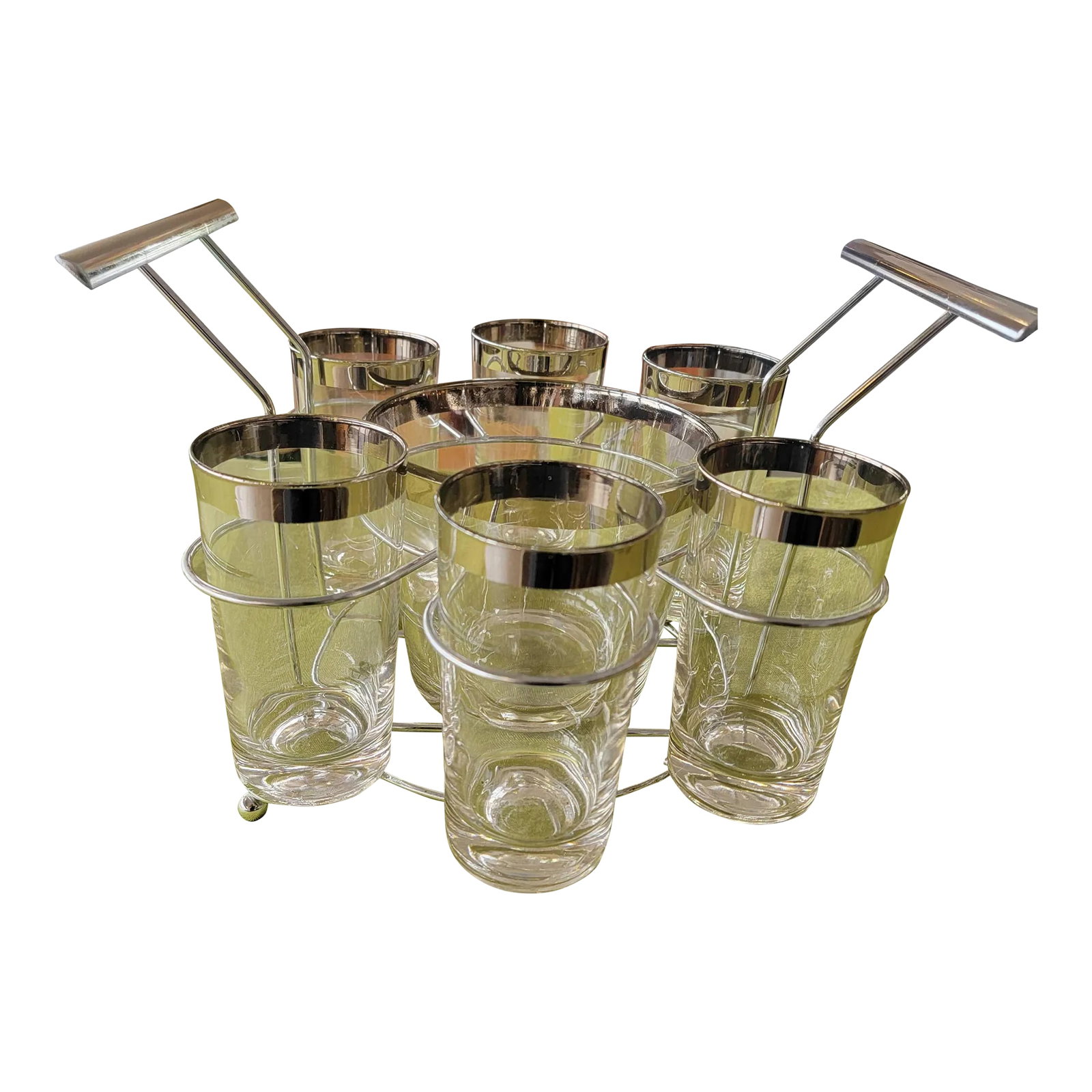 Vintage Dorothy Thorpe Ice Bucket and Highball Glasses Set- 7 Pieces: Vintage Dorothy Thorpe Ice Bucket and Highball Glasses. Set of 6 highball glasses and matching ice bucket. Fantastic retro set for any bar. Condition: Alterations: Original Condition Unaltered Imperfe