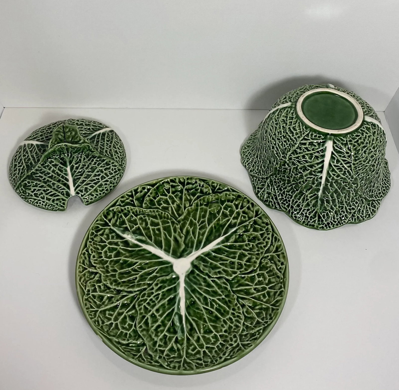1970s Vintage Majolica Cabbage Lidded Soup Tureen With Under Plate - 10