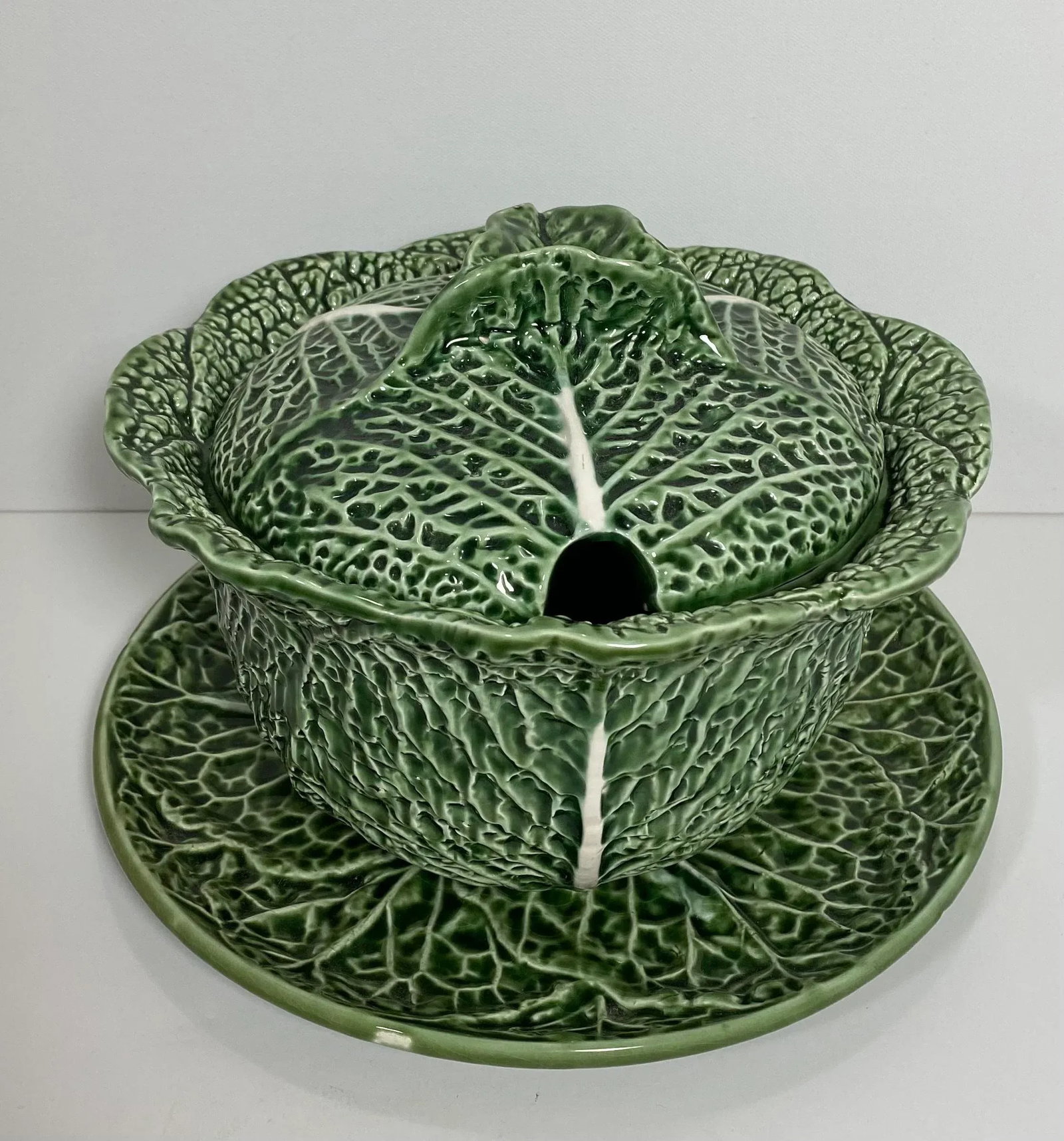 1970s Vintage Majolica Cabbage Lidded Soup Tureen With Under Plate - 6